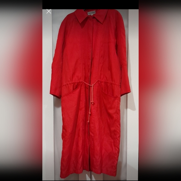 Claudia Strater - Long Red Button Up Trench Coat, Size 8 - Picture 2 of 6